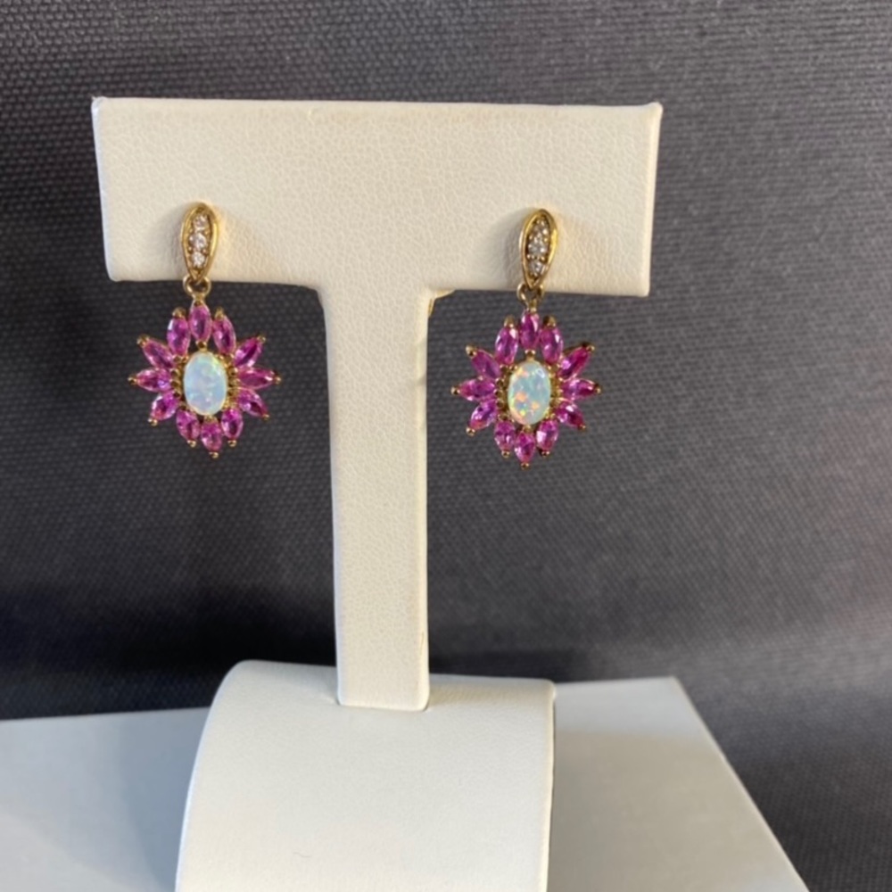 Opal and pink topaz earrings